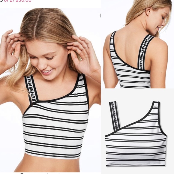 PINK Victoria's Secret Tops - VS Pink Ultimate Logo Strap stripe Sports Crop Top